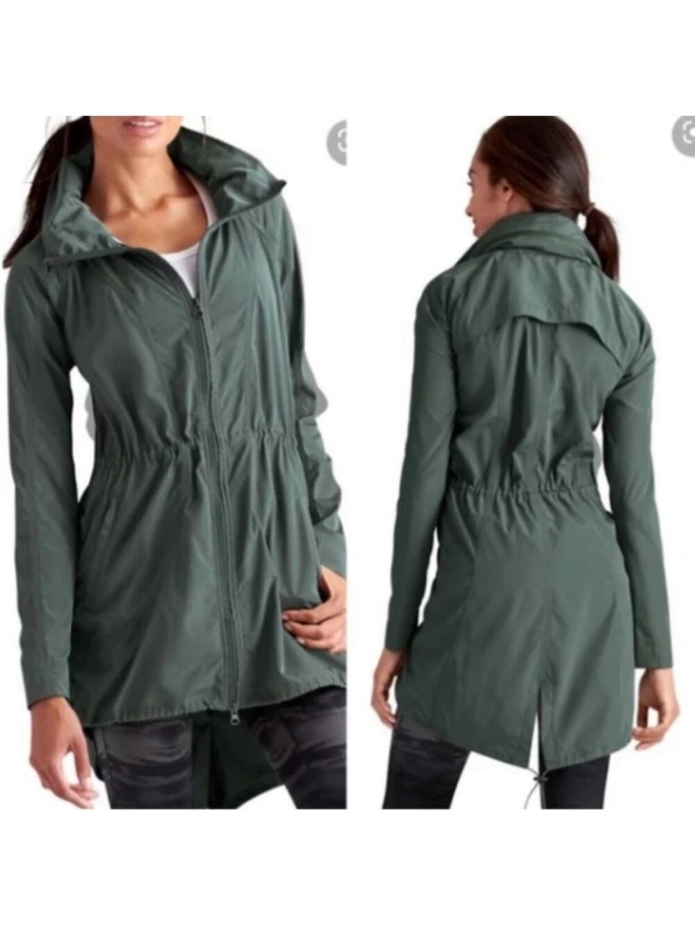 Athleta Olive Green Drippity Drop Rain Jacket size Small